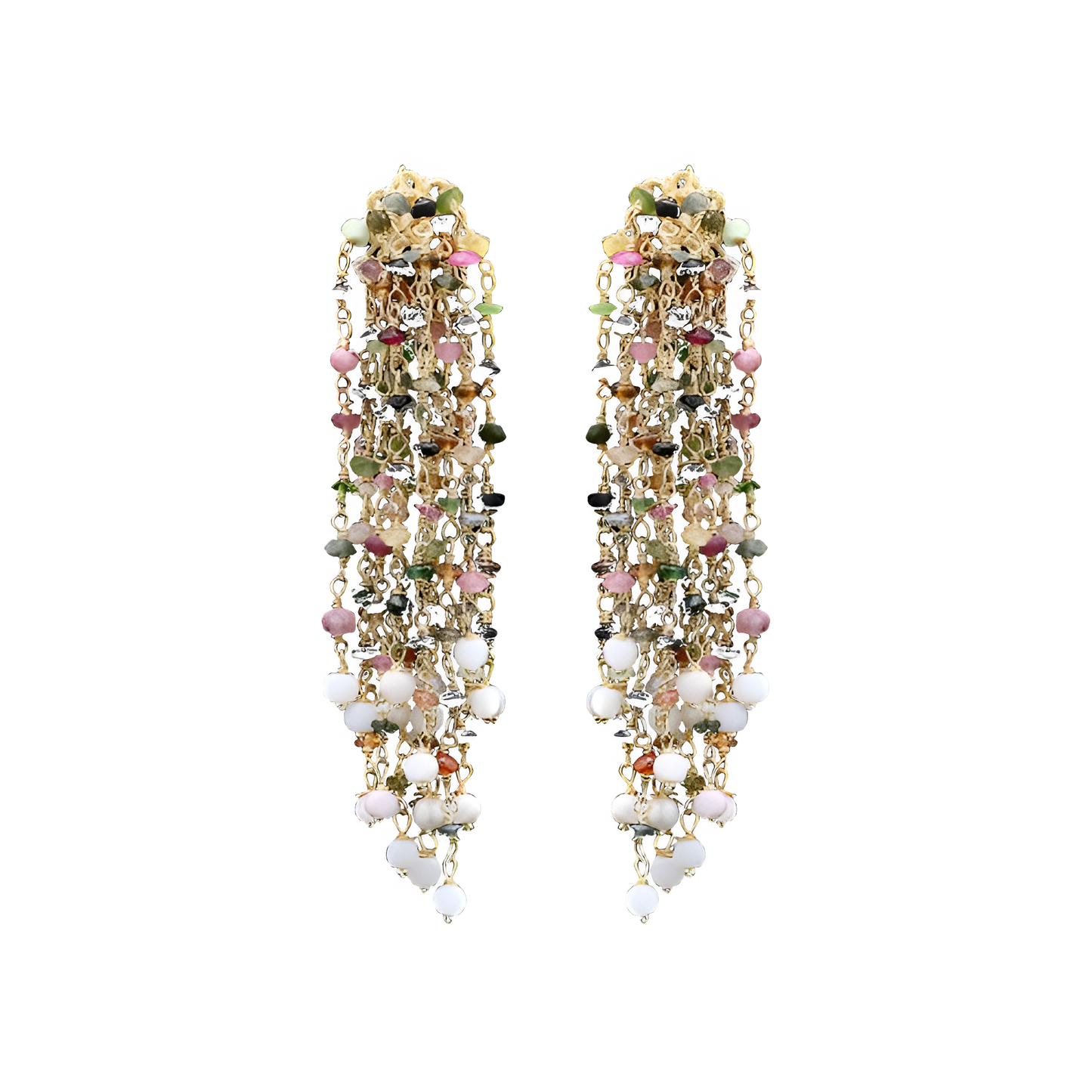 Multi Tourmaline Round Rosario Chain Earrings in Silver