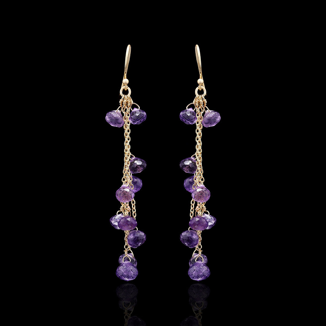 Amythest Chain Silver Earrings