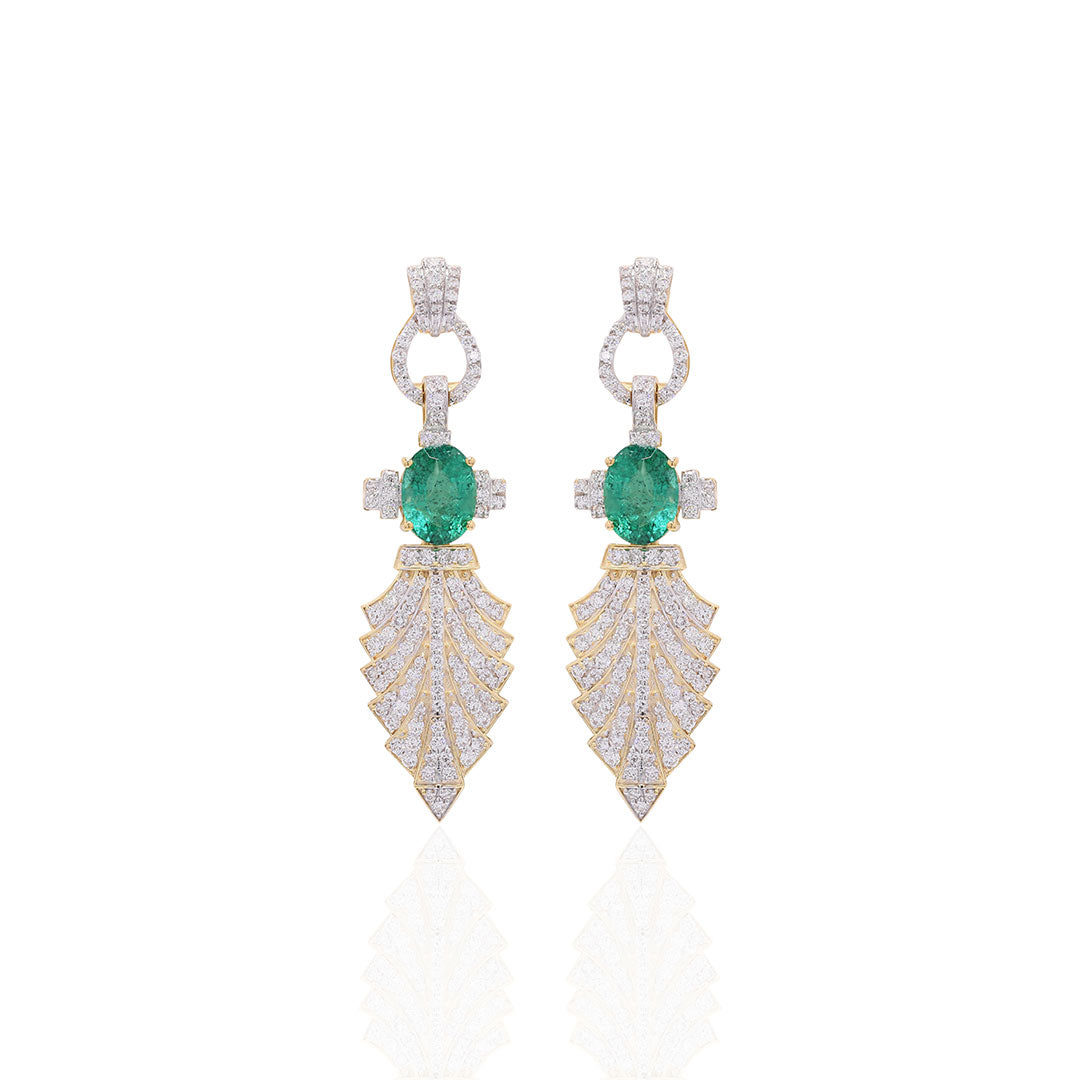 Emerald Fan Leaf Diamond Earrings