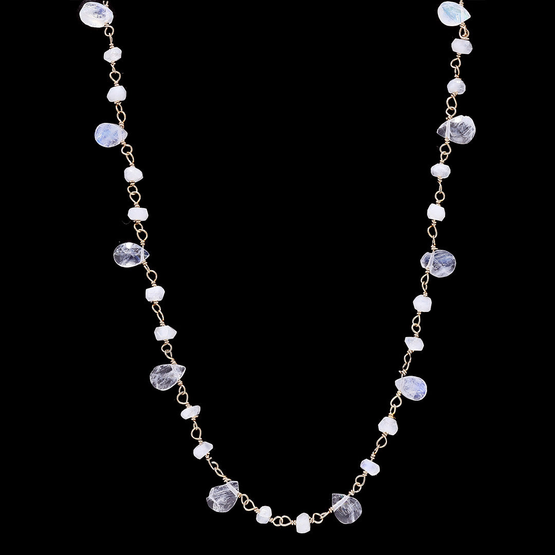 White Rainbow Badam Drops with 2 Beads Necklace (White)
