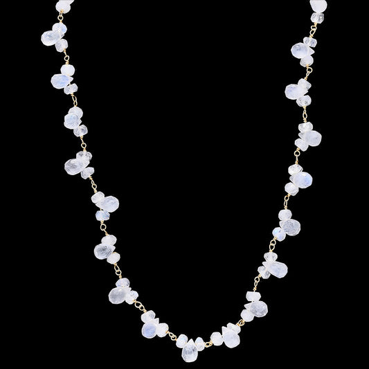 White Rainbow Badam Drops with 2 Beads Necklace (White)