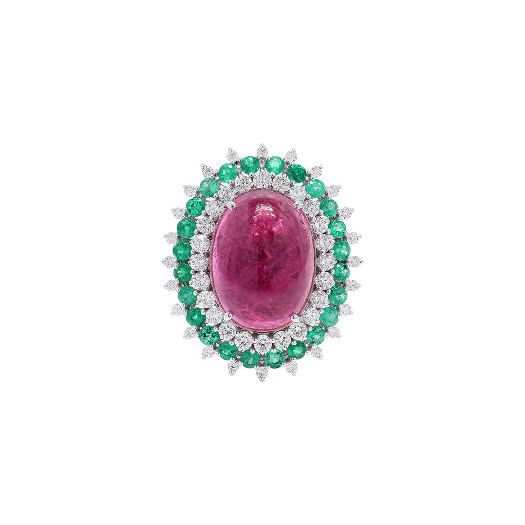 Ruby Garden Rubelite Emerald Diamond Ring