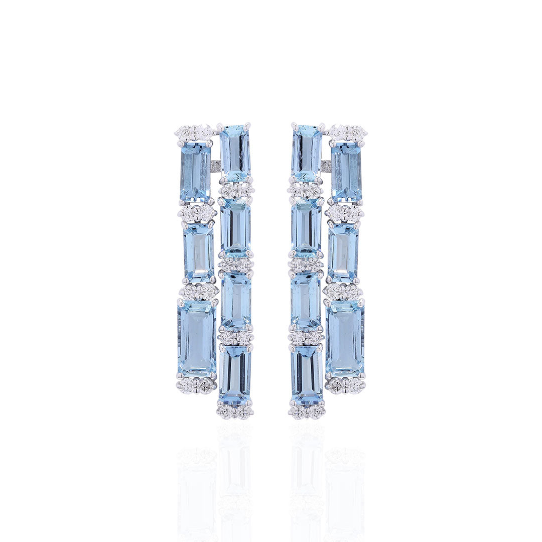 Aquamarine & Diamond Art Deco Drop Earrings