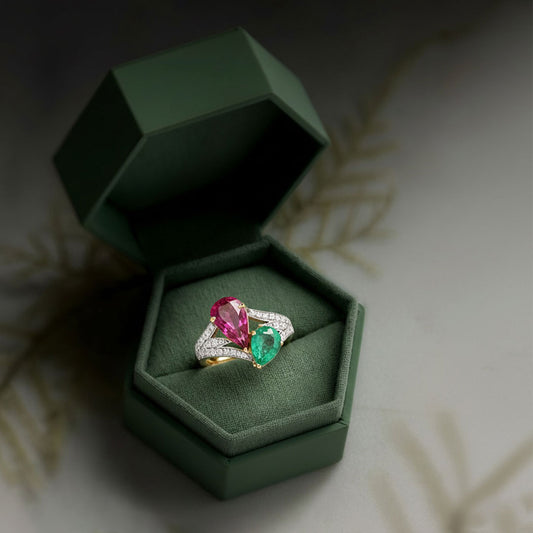 The Prism Duo Rubelite & Emerald Ring