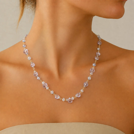 Rose Quartz Drops with White Rainbow Necklace