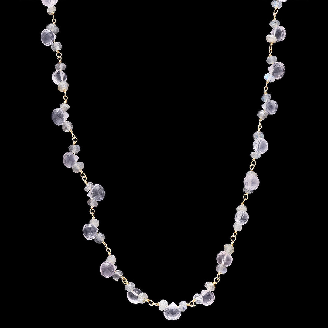 Rose Quartz Drops with White Rainbow Necklace