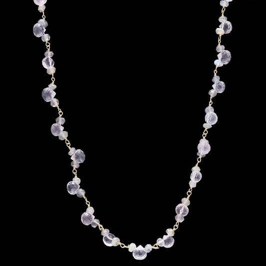 Rose Quartz Drops with White Rainbow Necklace