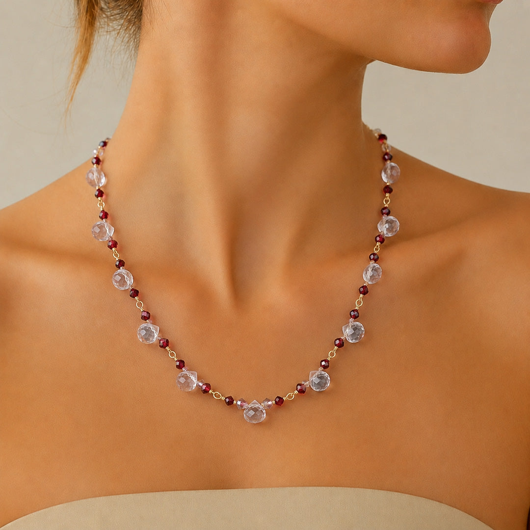 Rose Quartz Drops with Garnet Beads Necklace
