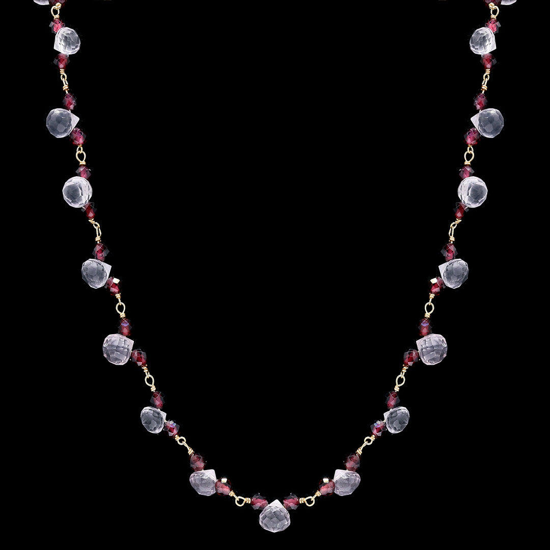 Rose Quartz Drops with Garnet Beads Necklace