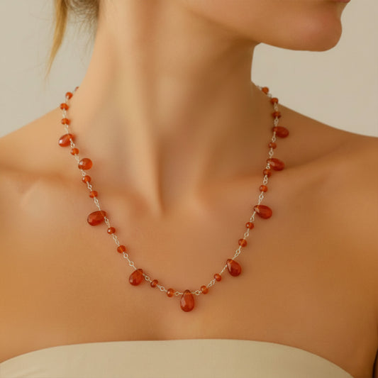 Carnelian Drops with Beads Necklace (Orange)