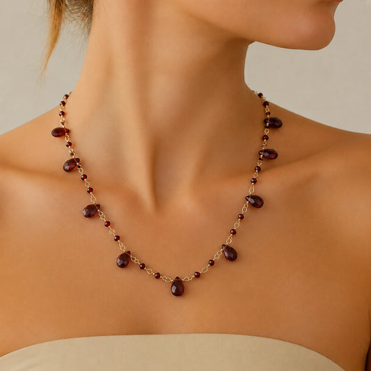 Rose Quartz Drops with Garnet Beads Necklace