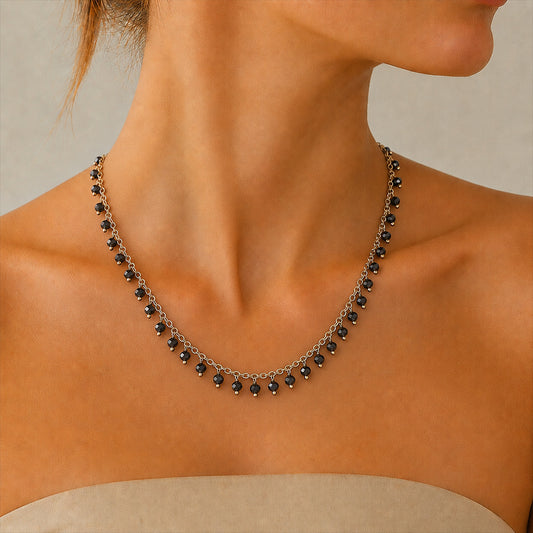 Black Spinel Beads Necklace with Chain