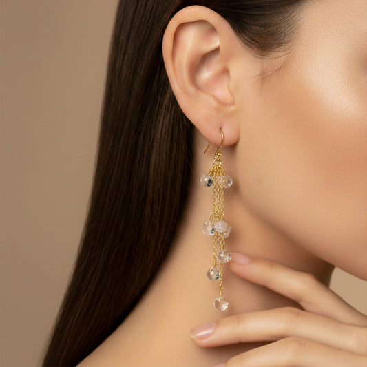 Rose Quartz Chain Silver Earrings
