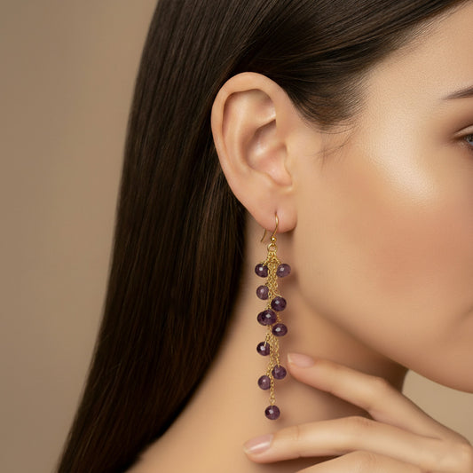 Amythest Chain Silver Earrings