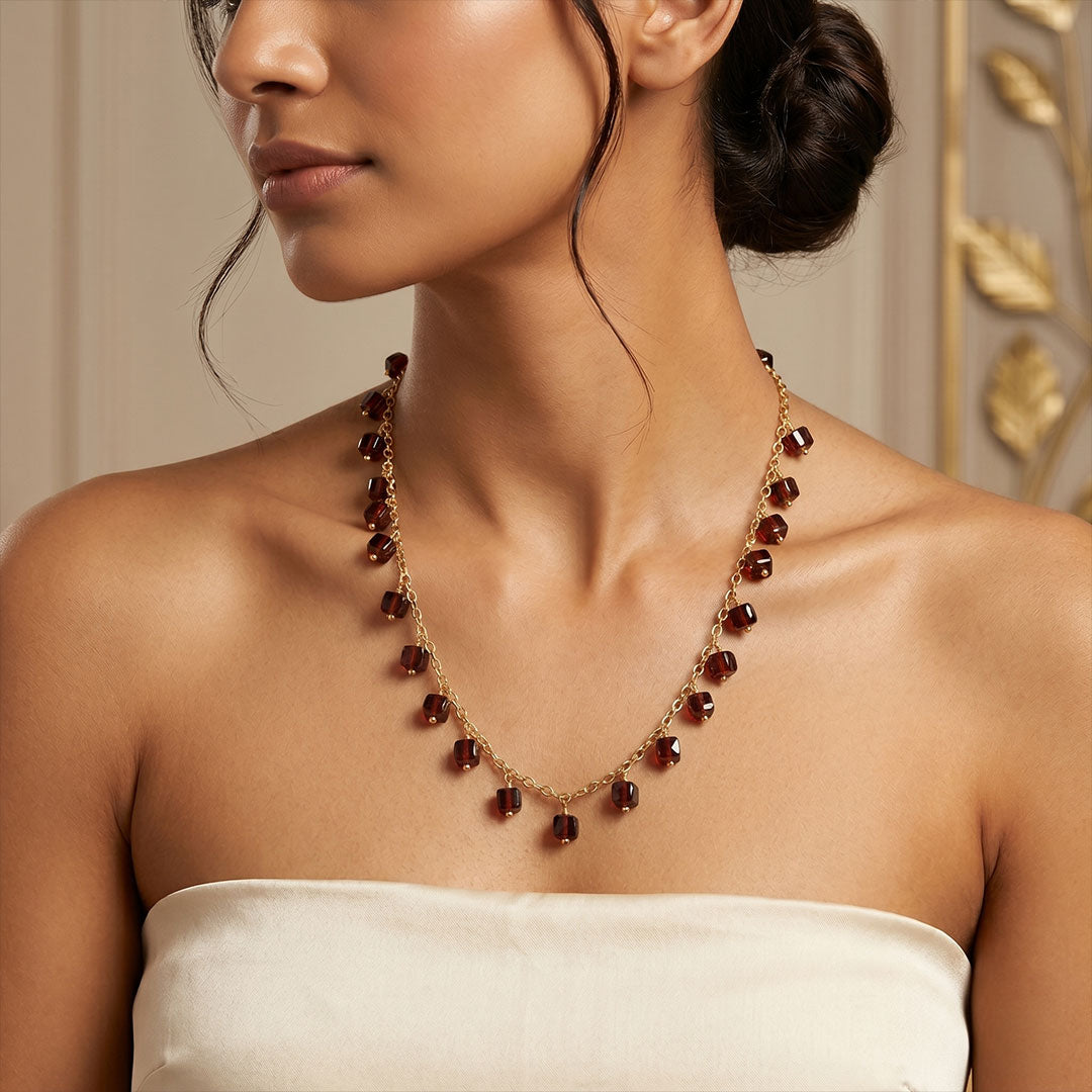 GARNET CUBE NECKLACE WITH MOGRA CHAIN