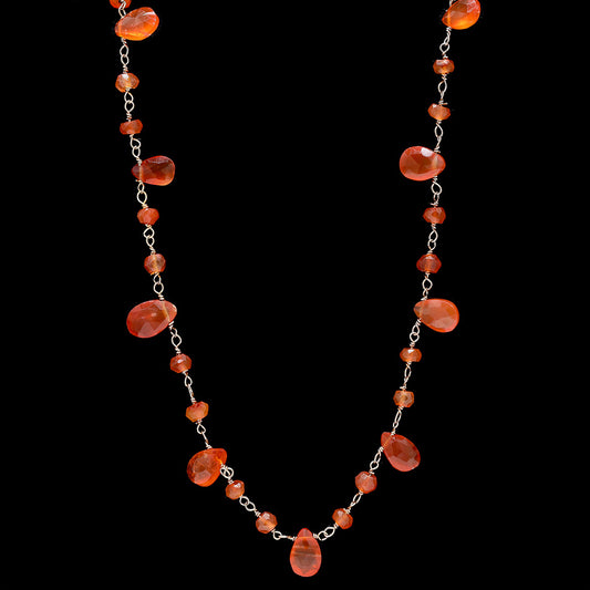 Carnelian Drops with Beads Necklace (Orange)