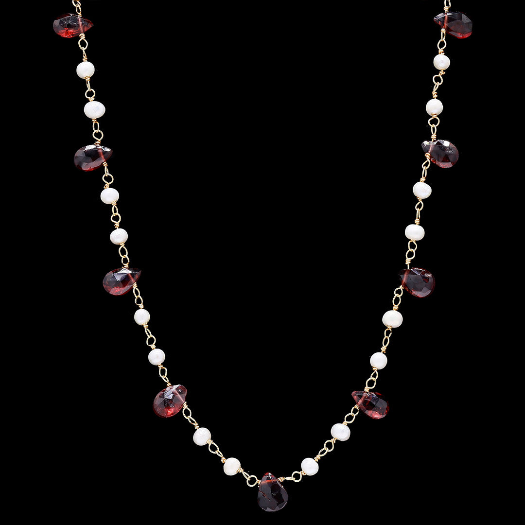 Garnet Drops with 2 Pearl Necklace