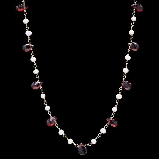 Garnet Drops with 2 Pearl Necklace (Red & White)
