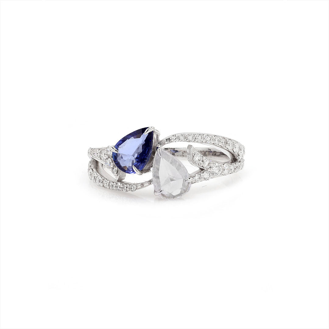 Celeste Twin Pear Sapphire & Rosecut Diamond Ring