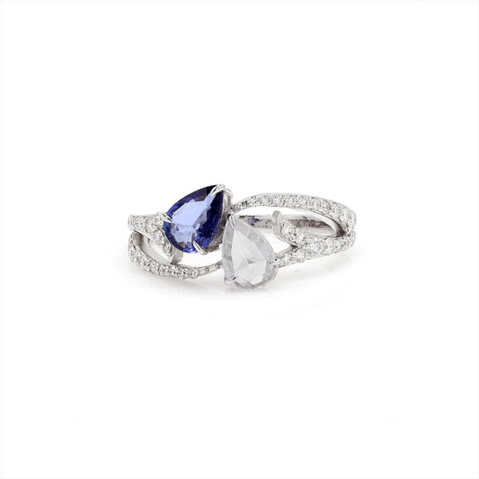Celeste Twin Pear Sapphire & Rosecut Diamond Ring