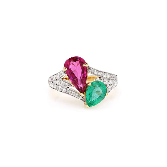 The Prism Duo Rubelite & Emerald Ring