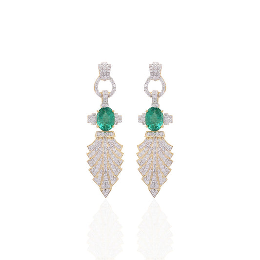 Emerald Fan Leaf Diamond Earrings