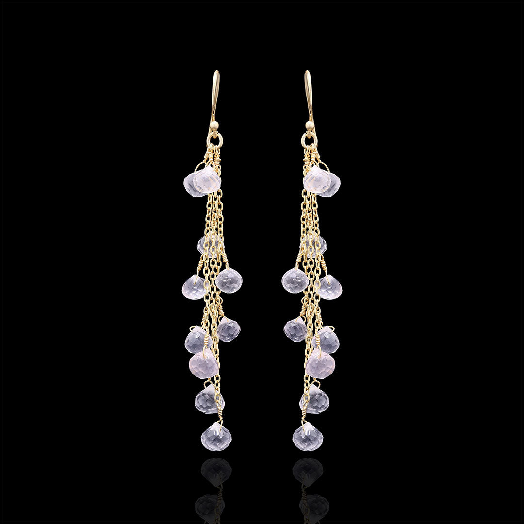 Rose Quartz Chain Silver Earrings