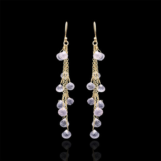 Rose Quartz Chain Silver Earrings