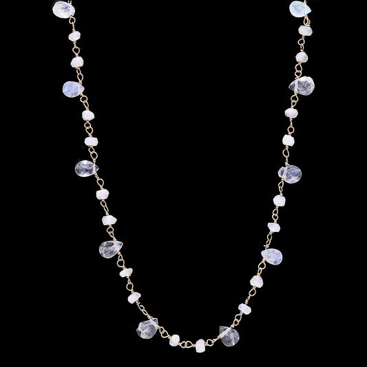 White Rainbow Drops with Beads Necklace (White)