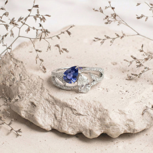 Celeste Twin Pear Sapphire & Rosecut Diamond Ring