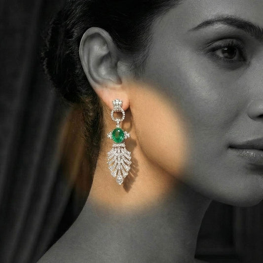 Emerald Fan Leaf Diamond Earrings
