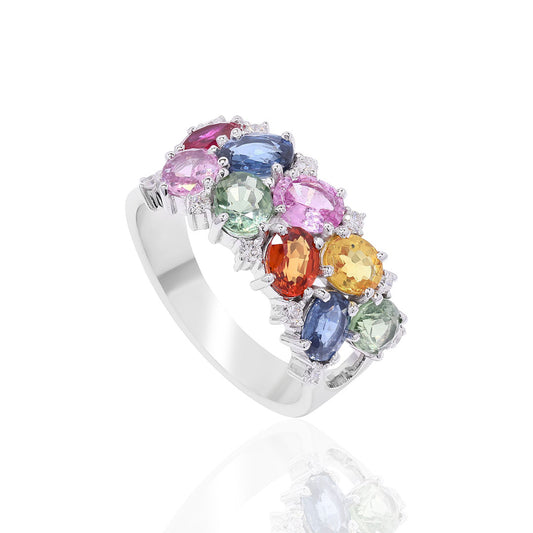 Rainbow Aura Multi Sapphire Diamond Ring
