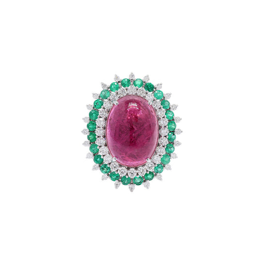 Ruby Garden Rubelite Emerald Diamond Ring