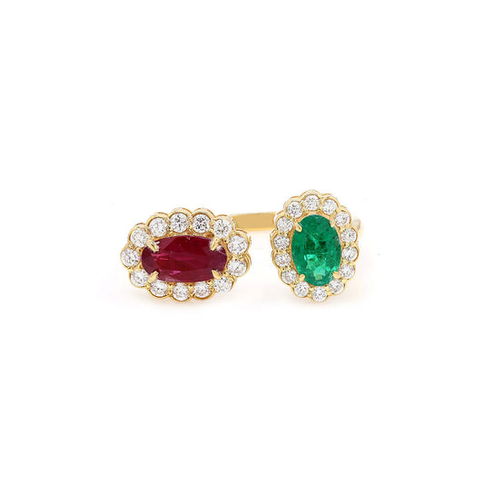 Twin Aura Emerald & Ruby Ring