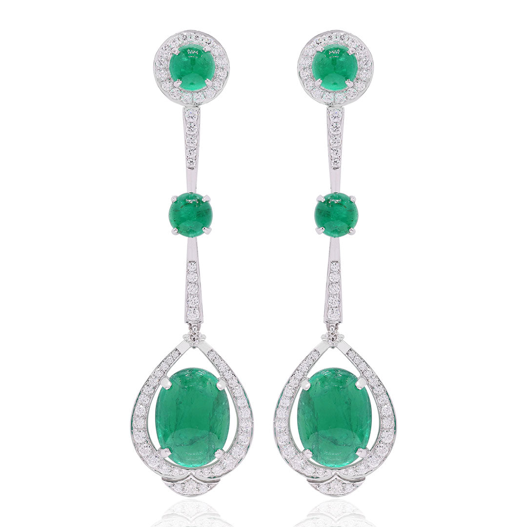 Emerald Cascade Cabochon Diamond Earrings