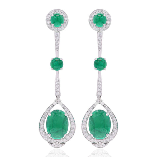Emerald Cascade Cabochon Diamond Earrings