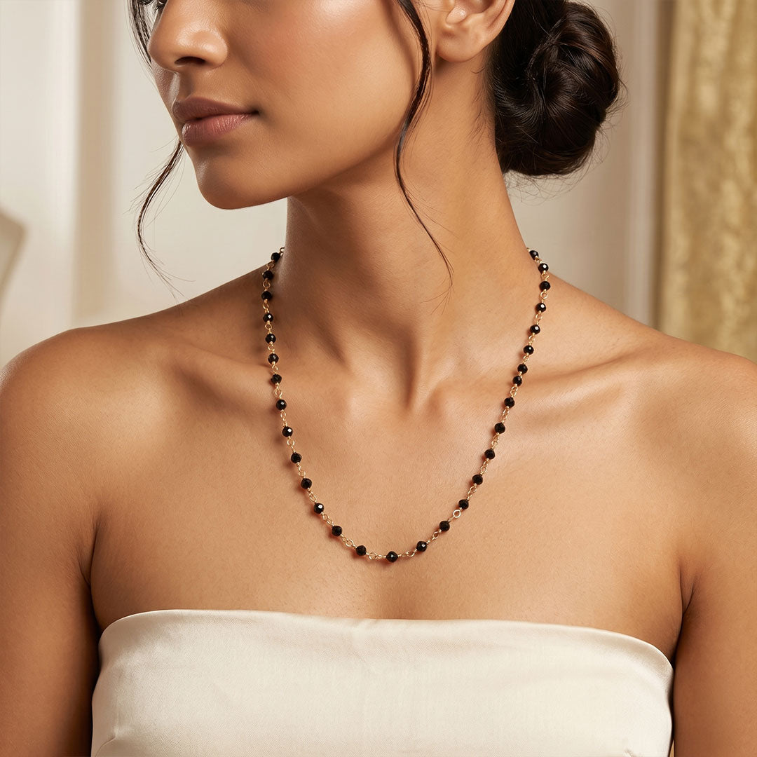 Black Spinel Statement Beads Necklace 2mm