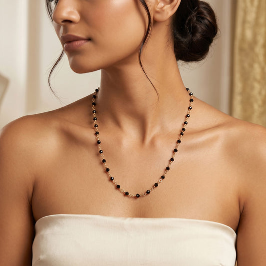 Black Spinel Statement Beads Necklace 3mm