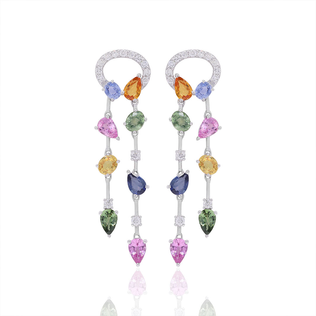 Celestial Cascade Multi Sapphire Earrings
