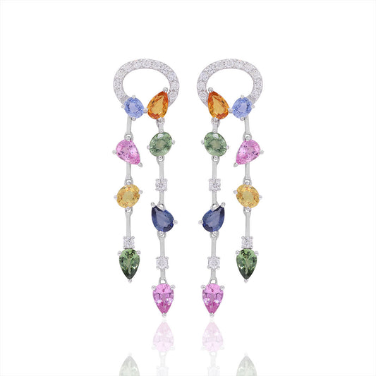 Celestial Cascade Multi Sapphire Earrings