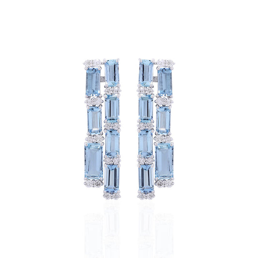 Aquamarine & Diamond Art Deco Drop Earrings.