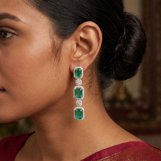 Zambian Emerald & Diamond Octagon Drop Earrings