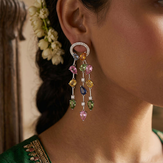 Celestial Cascade Multi Sapphire Earrings