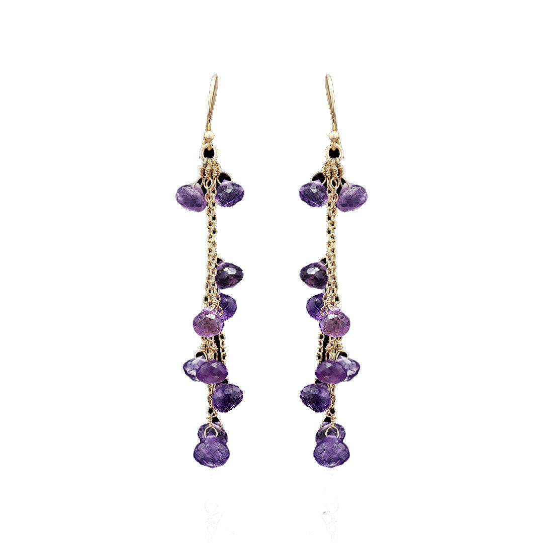 Amythest Chain Silver Earrings