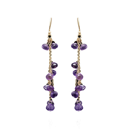 Amythest Chain Silver Earrings